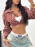 Women's Plaid Crop Shirt Puff Sleeves Street Style Top