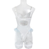 Women's Floral Embroidery Patchwork Strap Lingerie Bodysuit