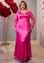 Plus Size Women's Butterfly Mesh Patchwork Evening Gown