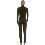 Autumn/Winter Women's Color-Blocked Zip-Up Top & Long Pants Two-Piece Set