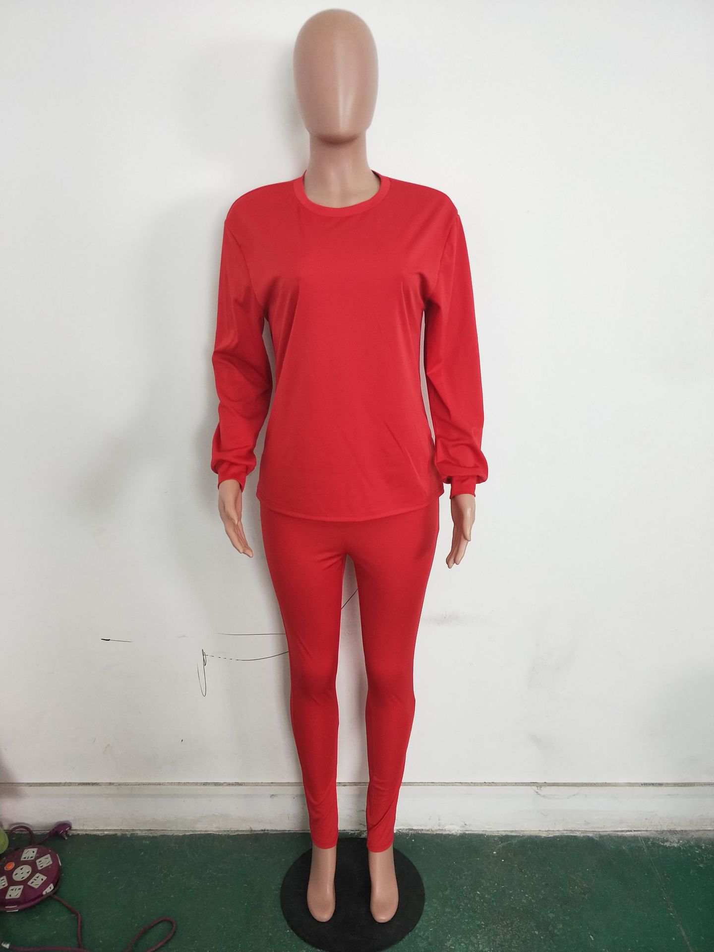 Women's Fashion Solid Color Lantern Sleeve Two Piece Pants Set