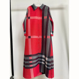 Women's African Single-Breast Plus Size Fashion Plaid British Chic Shirt Dress