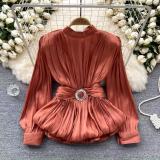 Women's Slim Waist Lace-Up Detail & Ruffle Shirt