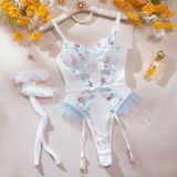 Women's Floral Embroidery Patchwork Strap Lingerie Bodysuit