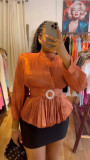 Women's Slim Waist Lace-Up Detail & Ruffle Shirt