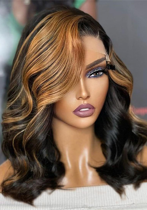 Women's Fashion Synthetic Body Wave Wig Brown Side-Parted Bob