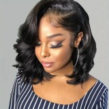 Women's Pre-Cut Lace Synthetic Wig Black Side-Parted Short Curly Hair