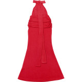 Autumn Women's Fashion Solid Sexy Sleeveless Halter Neck Low Back Bodycon Dress