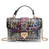 Women's Graffiti Print Transparent Chain Strap Jelly Bag