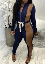 Autumn/Winter Women's Color-Blocked Zip-Up Top & Long Pants Two-Piece Set