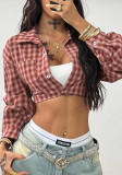 Women's Plaid Crop Shirt Puff Sleeves Street Style Top
