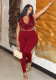 Women's Plush Halter Neck Deep Low Back Lace-Up Tight-Fitting Pants Set