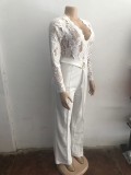 Women's Lace Patchwork Long Sleeve Casual Wide-Leg Jumpsuit