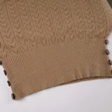 Women's Retro Solid High-Neck Cut-Out Bat Sleeve Slim Waist Knit Top