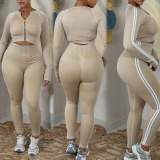 Autumn/Winter Women's Fashion Sexy Slim-Fit Ribbed Sports Top & Pants Two-Piece Set