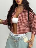 Women's Plaid Crop Shirt Puff Sleeves Street Style Top