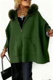 Women Fall/Winter Pocket Zipper Fur Collar Knitting Hooded Jacket