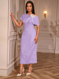 Women off-the-shoulder floral jacquard cape dress