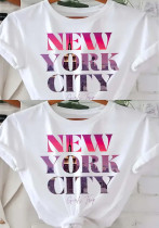 Women Summer Printed Round Neck Short-Sleeved T-Shirt