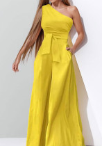 Women Summer/Fall Solid Slash Shoulder Lace-Up Jumpsuit Women Summer/Fall Solid Slash Shoulder Lace-Up Jumpsuit