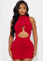 Women Heart Print Metallic Solid Turtleneck Gathered Bodycon Dress