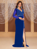 Women Fall Pearl-Encrusted Slit Evening Dress