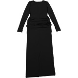 Women Autumn Elegant Solid Pleated Dress