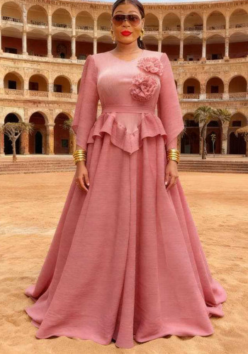 Plus-Size Women African Floral Ruffled Elegant Maxi Dress