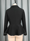 Women turndown collar long-sleeved blazer jacket, irregular ruffled contrasting color casual blazer