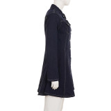 Women Solid Pleated Denim Dress