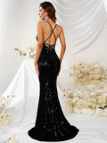 Women Spring/Autumn Strapless Off-Shoulder Sequined Maxi Evening Dress