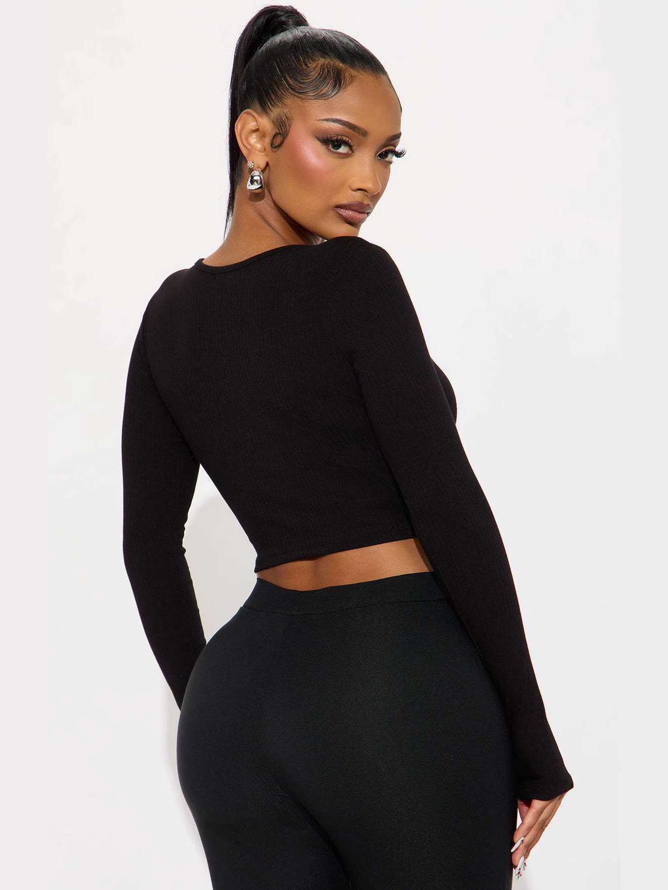 Women Fall Solid V-Neck Casual Sport Zippered Long-Sleeved Top and Pants Two-Piece Set