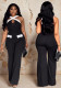 Women Contrast Color Sexy Mesh V-Neck Jumpsuit