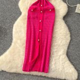 Women Elegant V-Neck Metallic Knitting Bodycon Dress