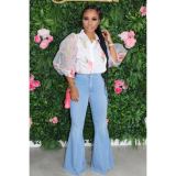 Women Denim Bell Bottom Wide-Leg Pants