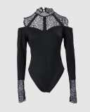 Women Lace Patchwork Bodysuit
