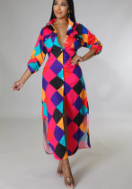 Women Polo Neck Casual Beach Style Asymmetrical Shirt Dresses