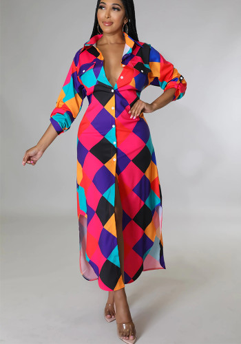 Women Polo Neck Casual Beach Style Asymmetrical Shirt Dresses