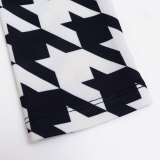 Women Patchwork Houndstooth Long-Sleeved Dress