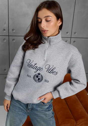 Women Letter Print Fall/Winter Zipper Top