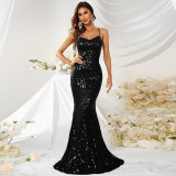 Women Spring/Autumn Strapless Off-Shoulder Sequined Maxi Evening Dress