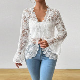 Women Spring/Autumn Lace-Cut Bell Bottom Long-Sleeved Top