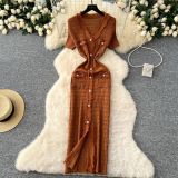 Women Elegant V-Neck Metallic Knitting Bodycon Dress