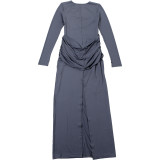 Women Autumn Elegant Solid Pleated Dress
