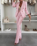 Women Metal Button Blazer and Bell Bottom Two-Piece Set