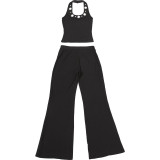 Women Autumn Sleeveless Halter Neck Top and Pants Two-Piece Set
