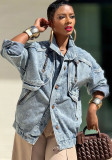 Women Washed Cargo Denim Jacket