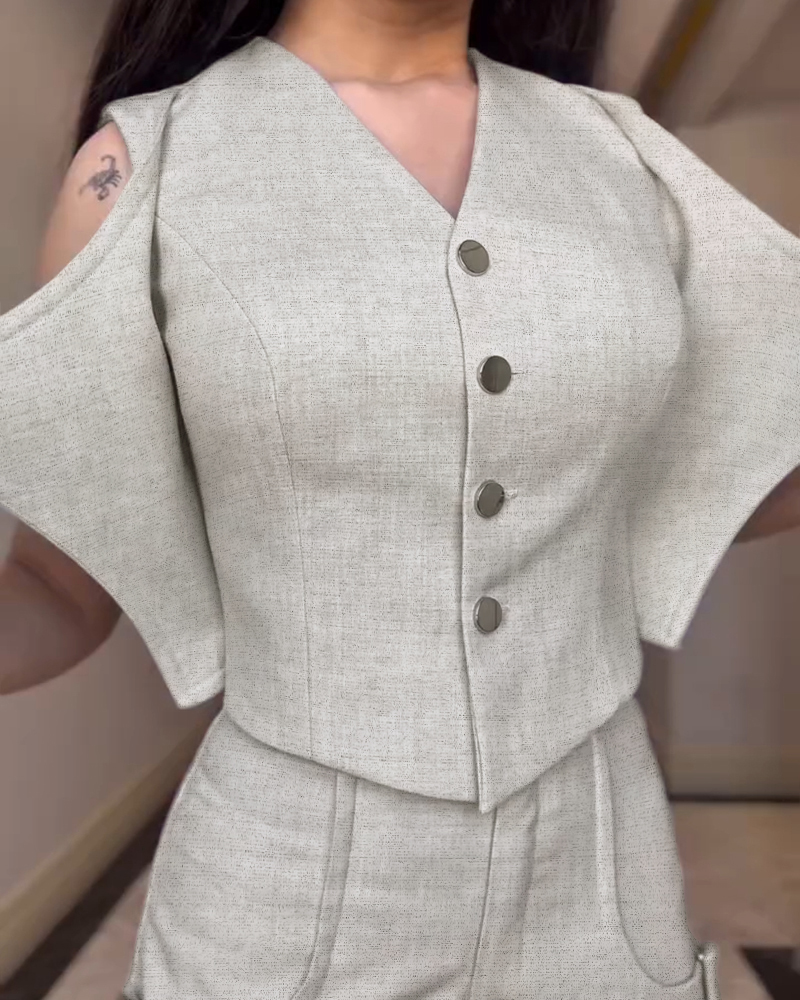 Women Beige Sleeveless Faux Two-Piece Vest and Pants Two-Piece Set