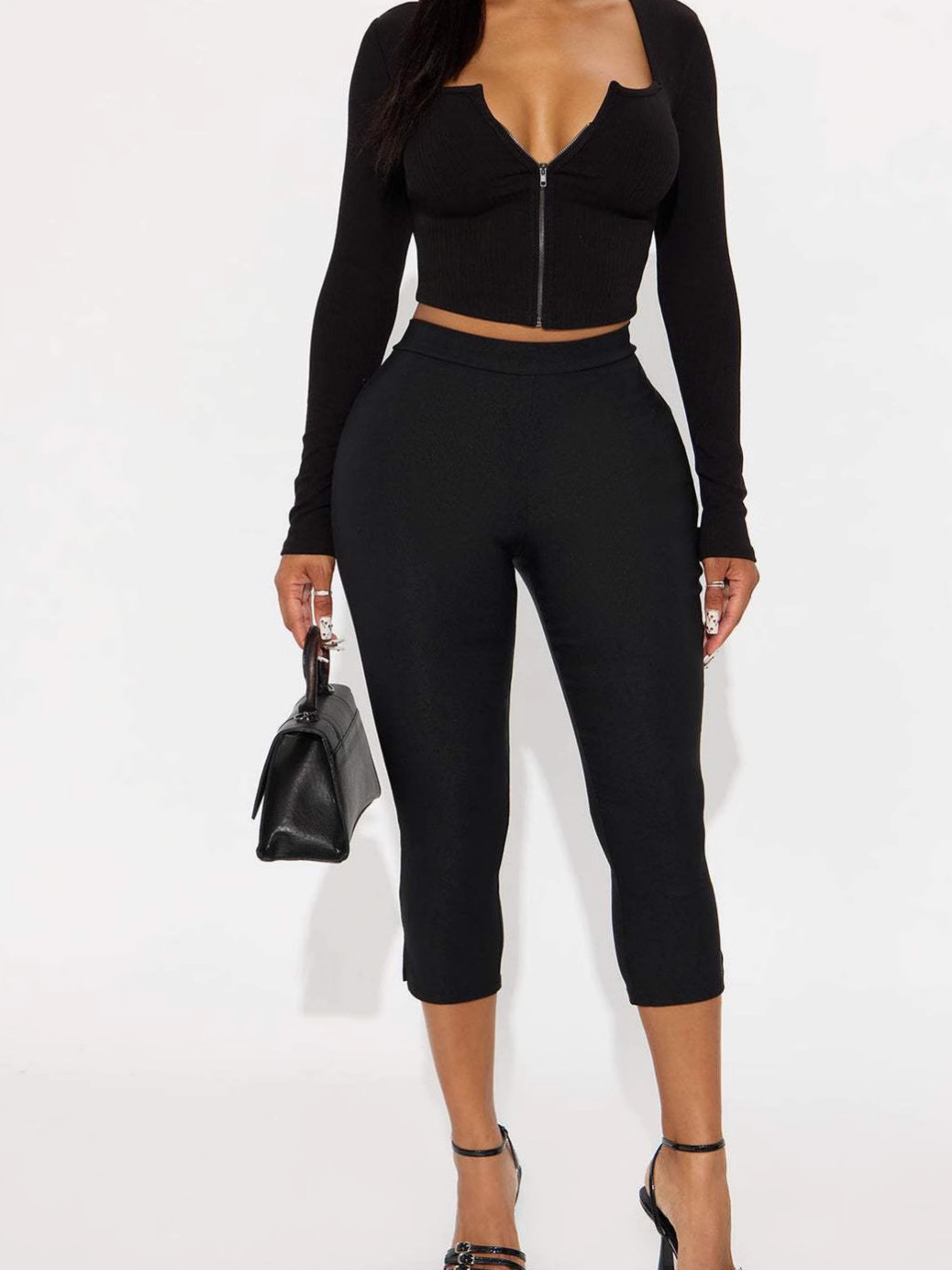 Women Fall Solid V-Neck Casual Sport Zippered Long-Sleeved Top and Pants Two-Piece Set
