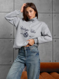 Women Letter Print Fall/Winter Zipper Top